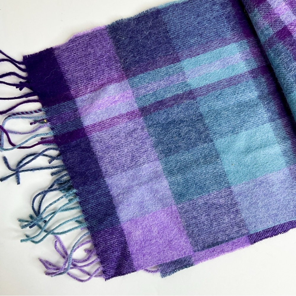 KILTANE of Scotland Purple Blue Plaid Wool Scarf | Fringe Detail
